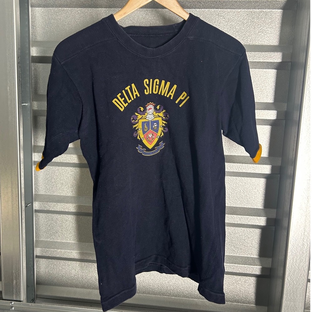 VINTAGE 50's Delta Sigma Pi Jersey Shirt Mens L Blue Frat Collegiate Ken 32